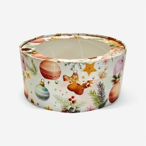 Коробка для сладостей с окном круглая "Новогодние пряники" 20х7 см 070437