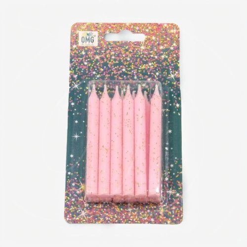 Свечи декоративные "Розовые с золотыми блёстками" 8 см 12 шт 