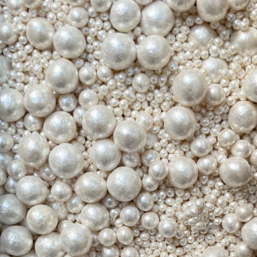 Посыпка кондитерская из дутого риса жемчуг блестящий "Белый микс" 1,5 кг 736