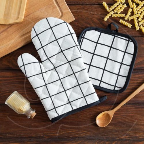 Набор кухонных прихваток "Белая клетка" 5395330