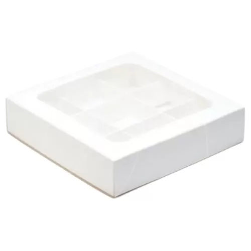 Коробка на 9 конфет с окном белая 16,5х16,5х3 см 