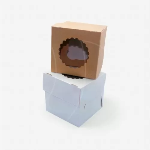 Коробка на 1 капкейк с окном крафт/белая OSQ MUF 1